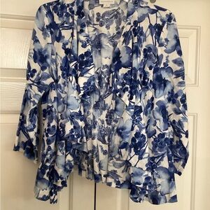 Blue Floral Open Front Cardigan